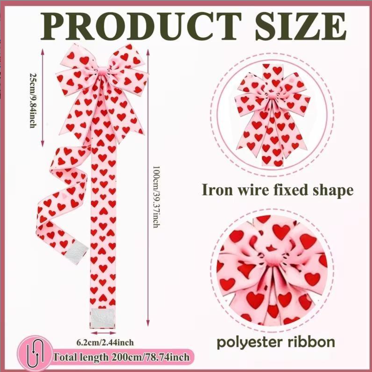 Valentine's Day Pink Heart Large Bow Decoration